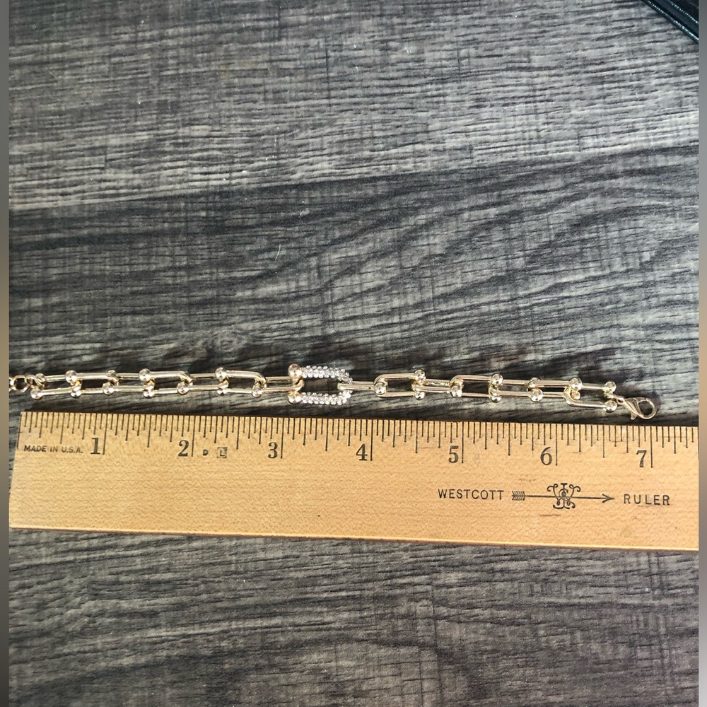 Hardware Gold Tone Chain Rhinestones Pave Link Bracelet Ulink Bling - Picture 5 of 5